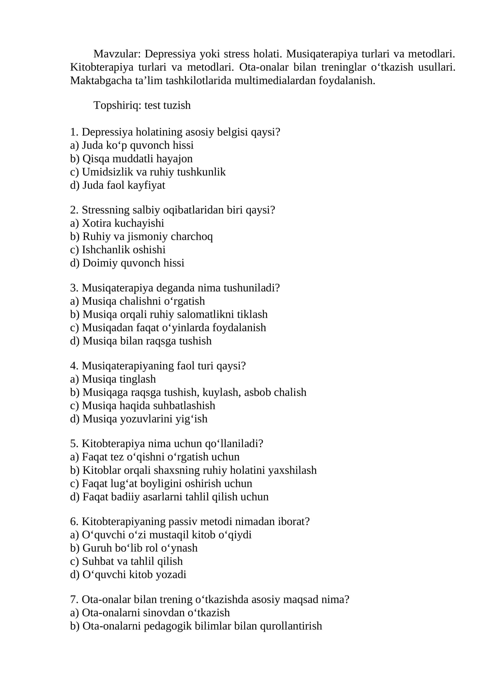 Musiqaterapiya turlari va metodlari