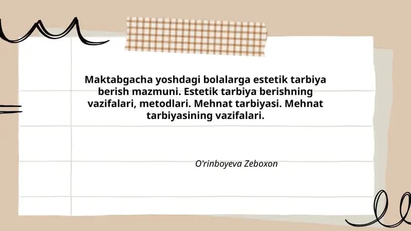 Estetik tarbiya berishning vazifalari