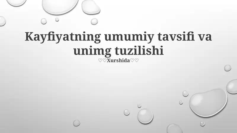 Kayfiyatning umumiy tavsifi va unimg tuzilishi