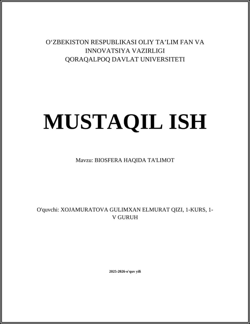 BIOSFERA HAQIDA TA'LIMOT