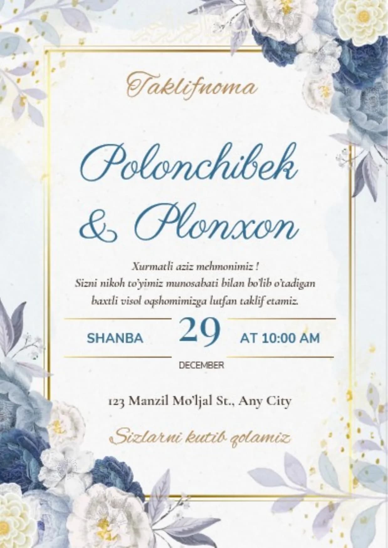 Taklifnoma SHABLON
