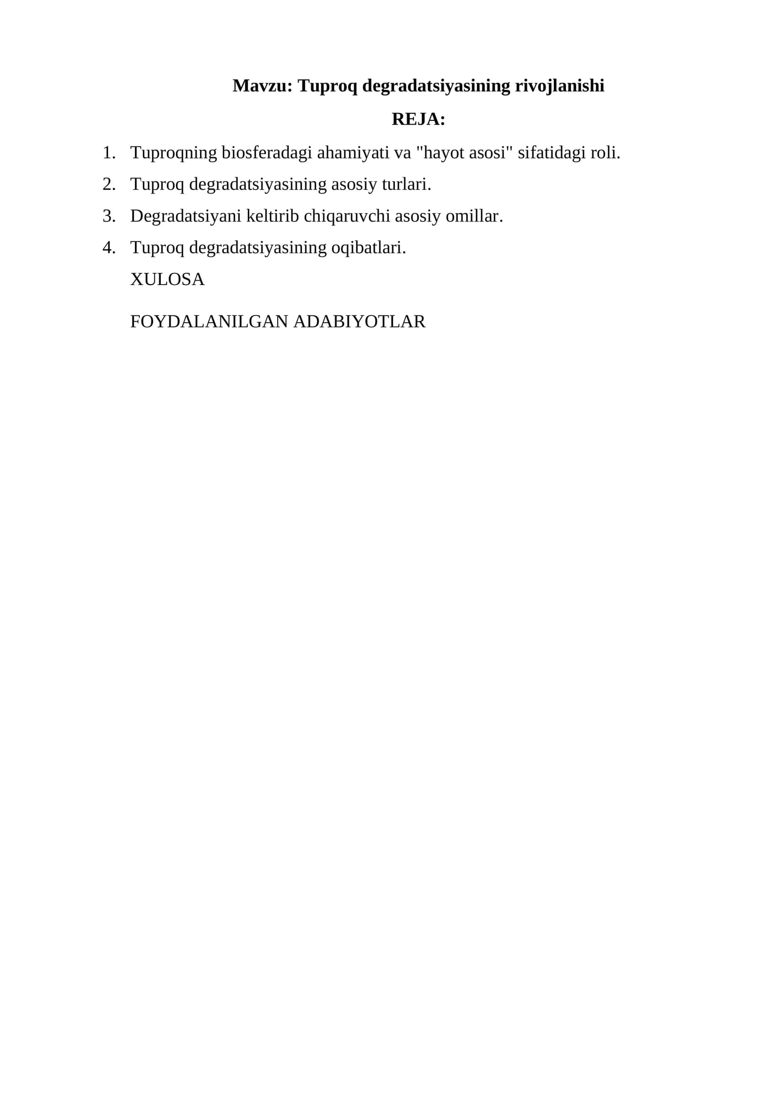 Tuproq degradatsiyasining rivojlanishi