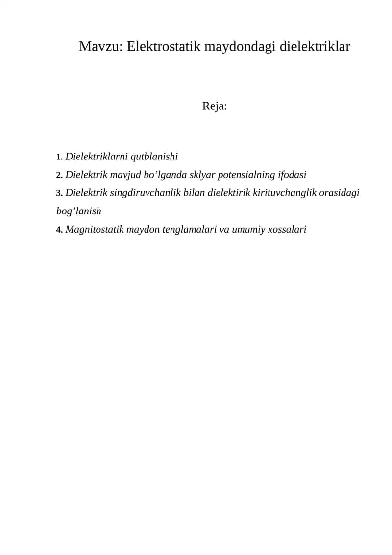 Elektrostatik maydondagi dielektriklar