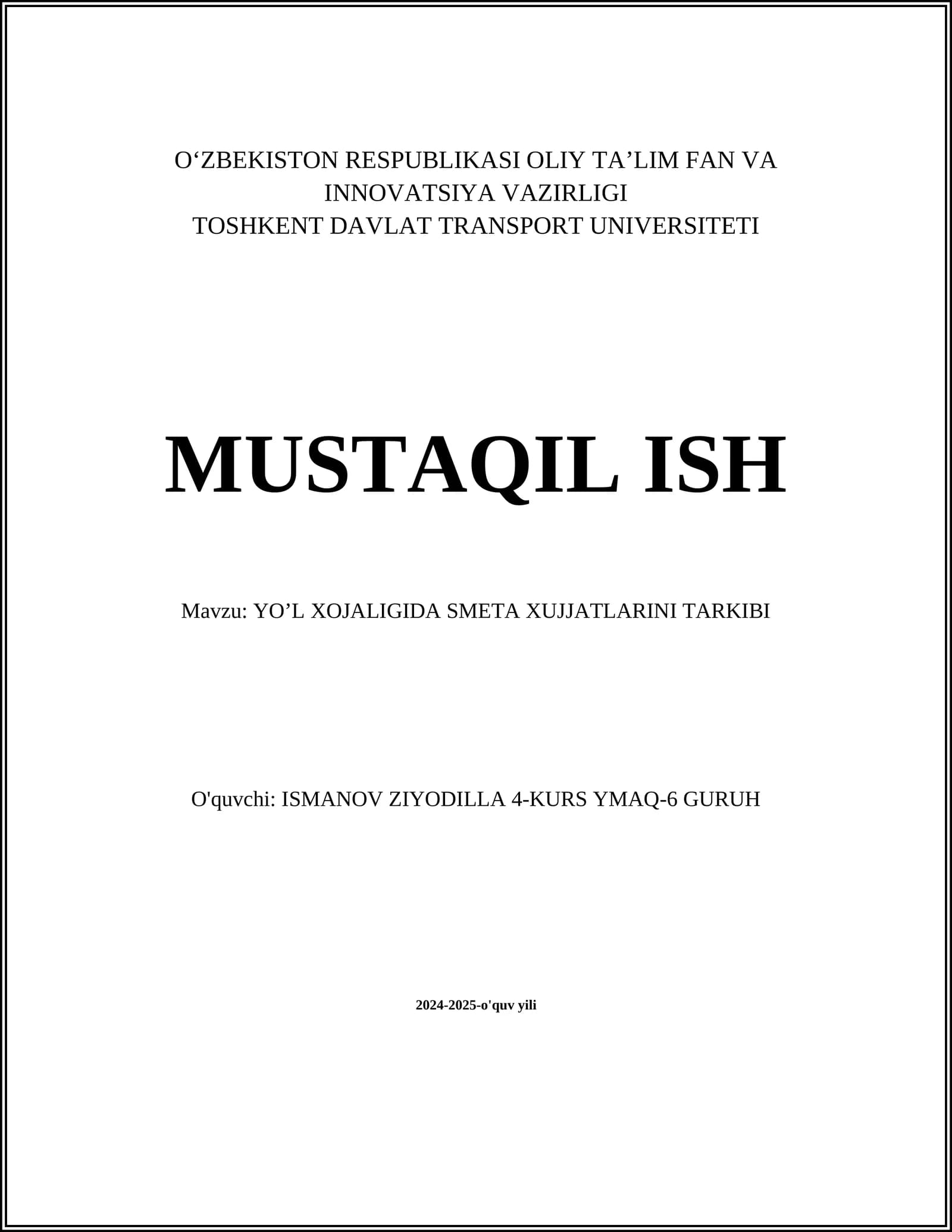 SMETA XUJJATLARINI TARKIBI