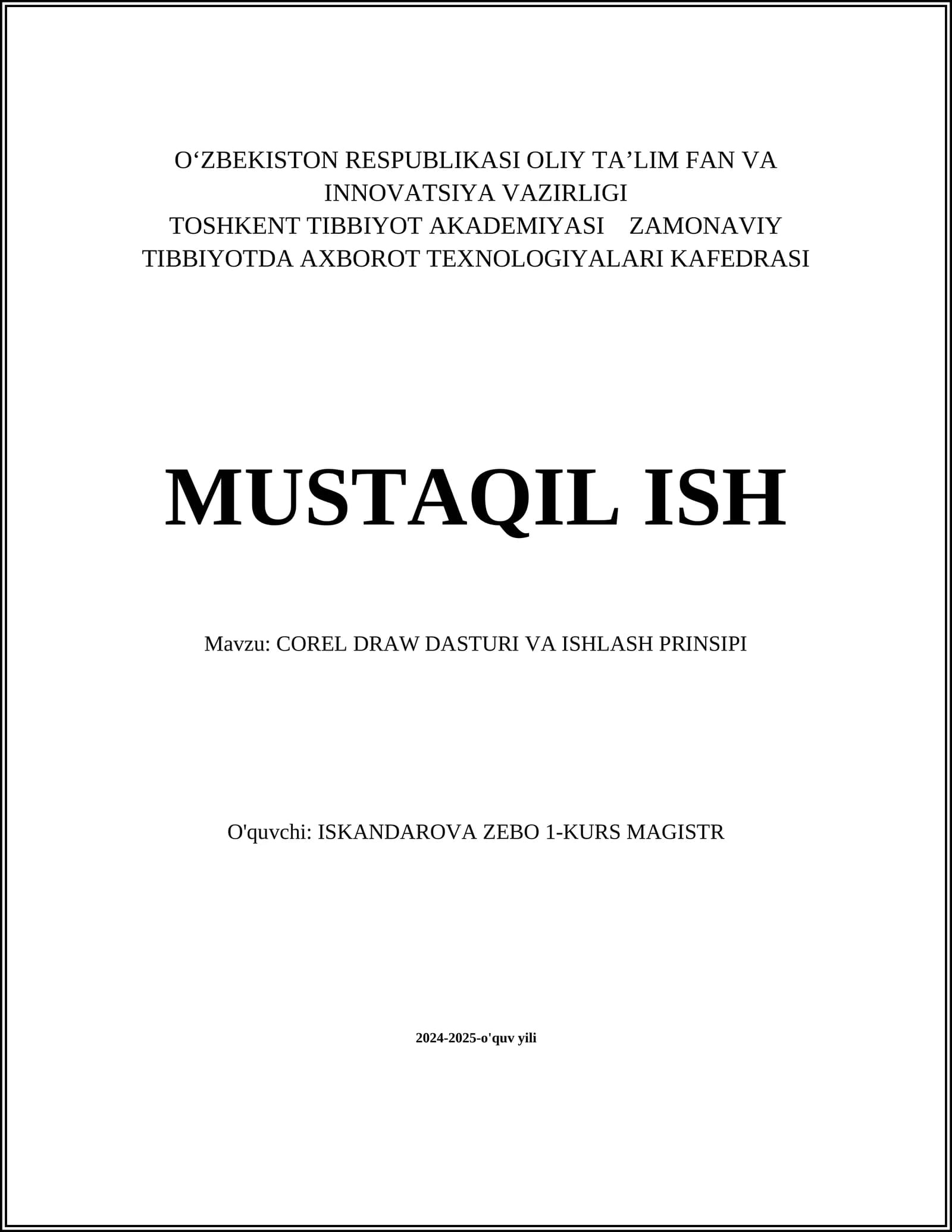COREL DRAW DASTURI VA ISHLASH PRINSIPI