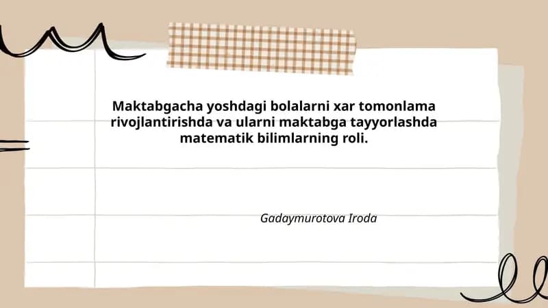 Matematik bilimlarning maktabgacha rivojlantirishdagi roli