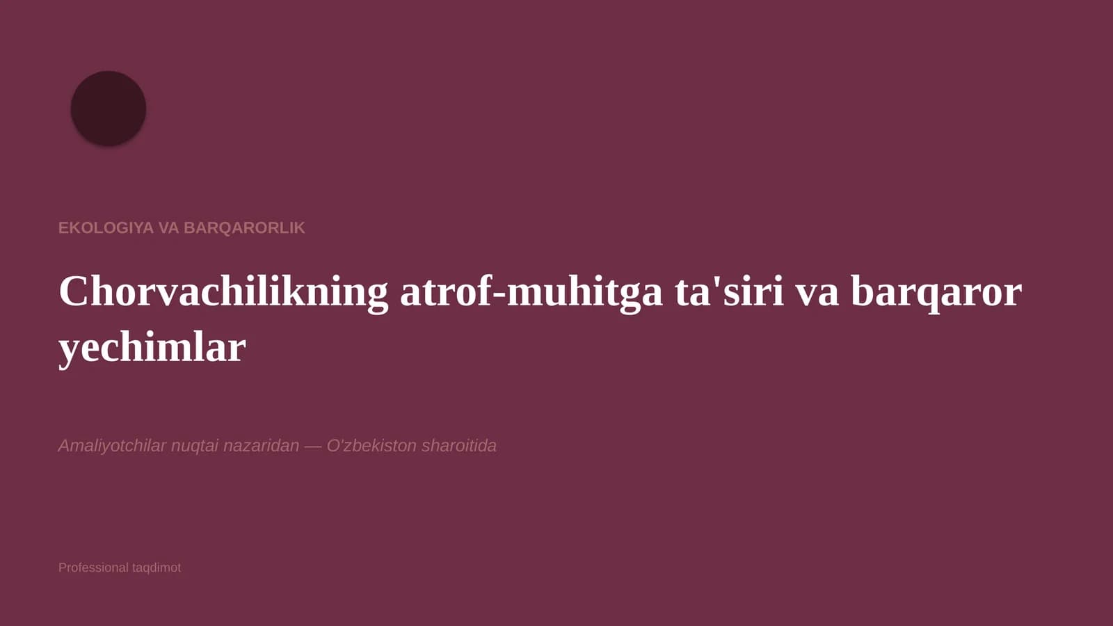 Ekologiya va Barqarorlik