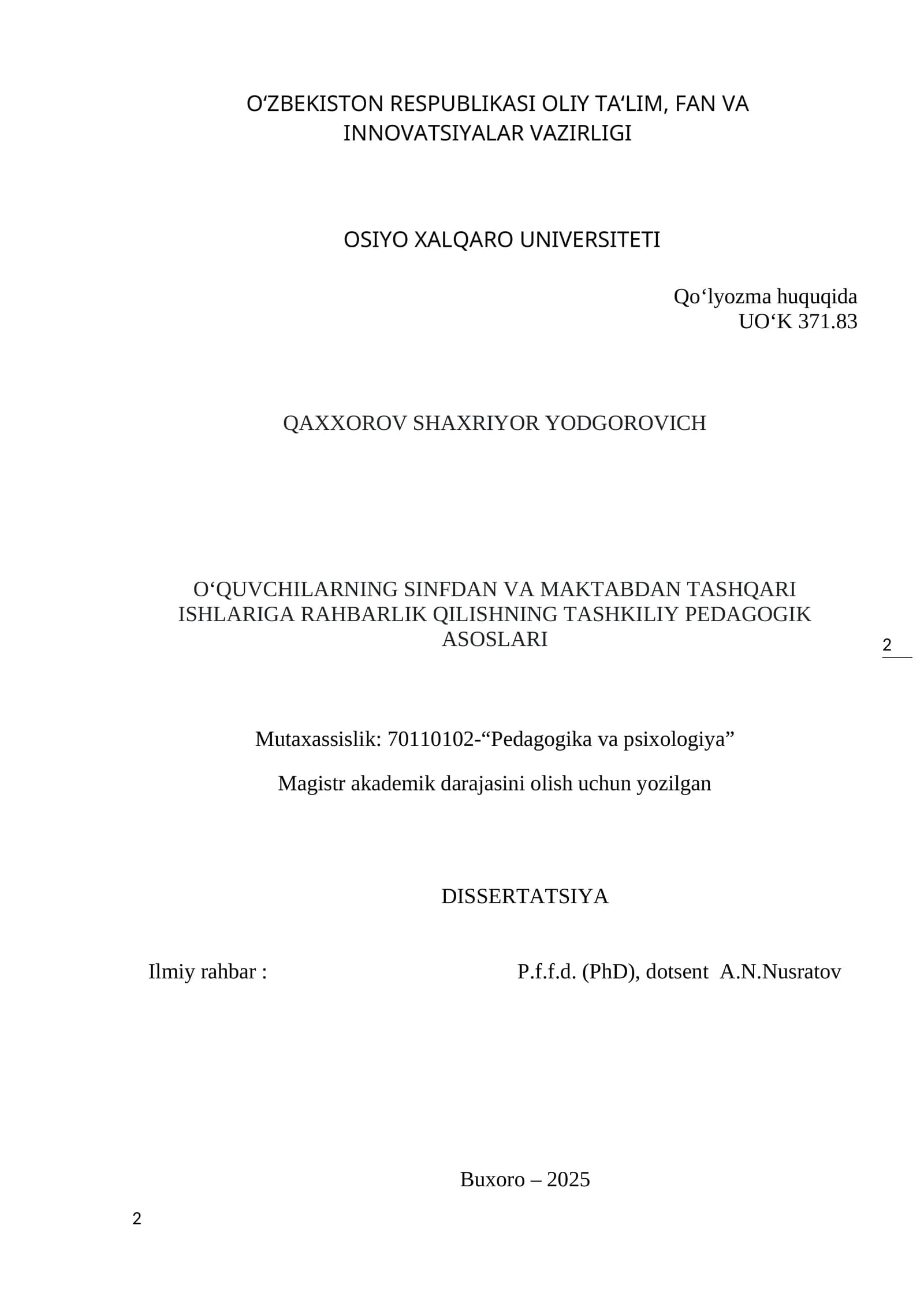 DISSERTATSIYA ISHI