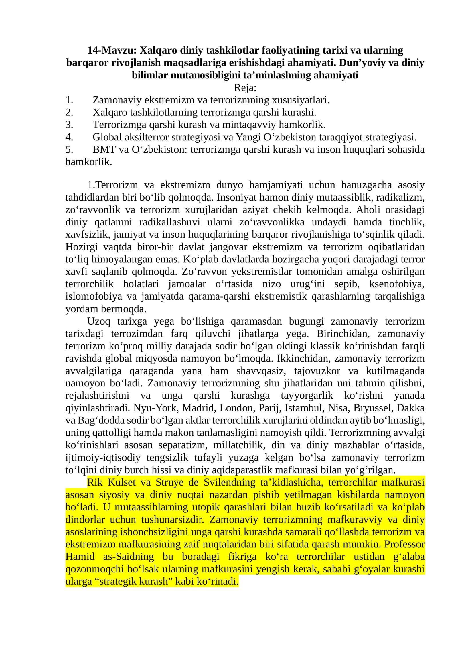 Xalqaro diniy tashkilotlar faoliyatining tarixi