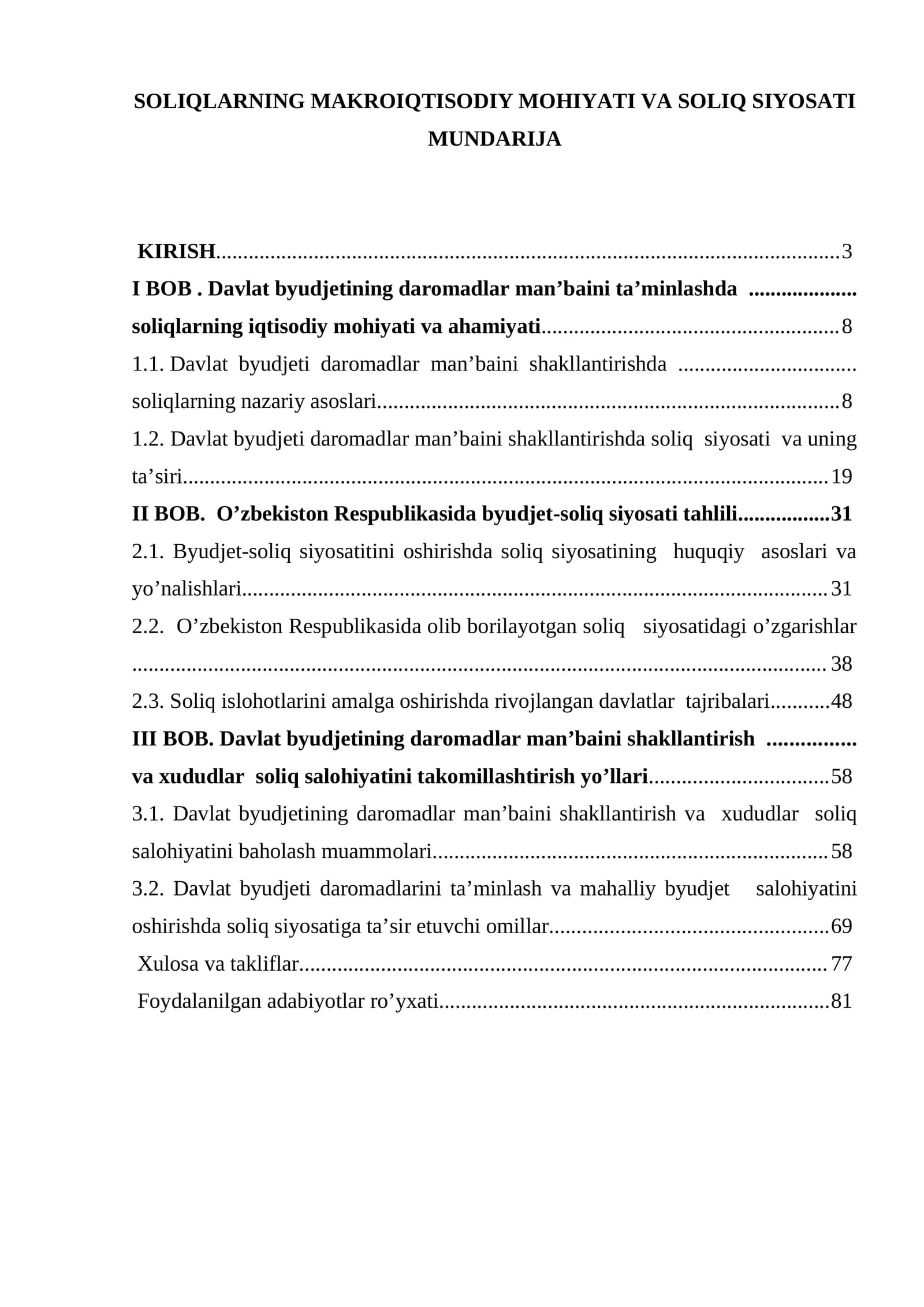 SOLIQLARNING MAKROIQTISODIY MOHIYATI VA SOLIQ SIYOSATI