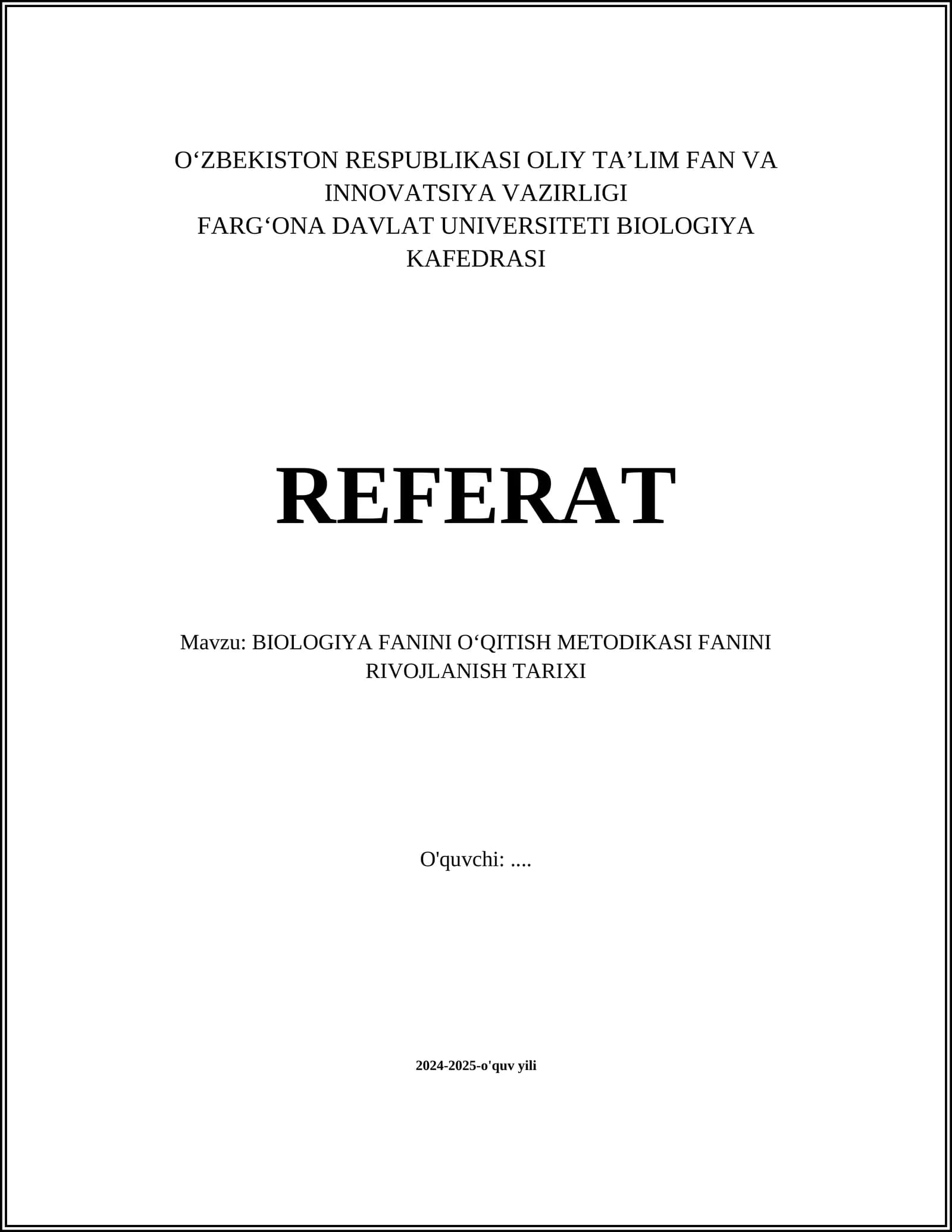 BIOLOGIYA FANINI O‘QITISH METODIKASI FANINI RIVOJLANISH TARIXI