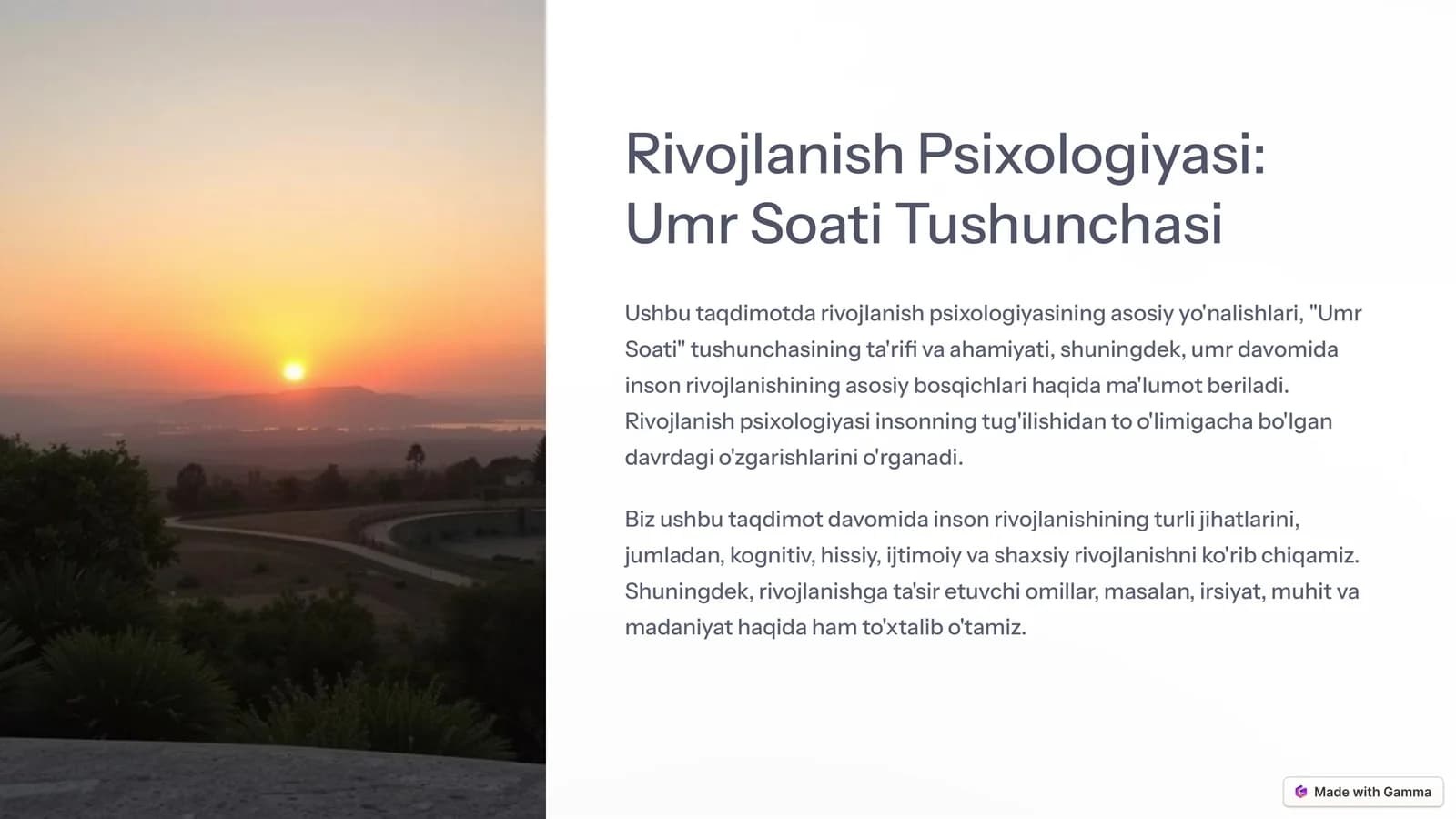 Rivojlanish Psixologiyasi Umr Soati Tushunchasi