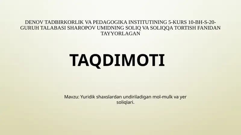 Yuridik shaxslardan olinadigan yer solig’i