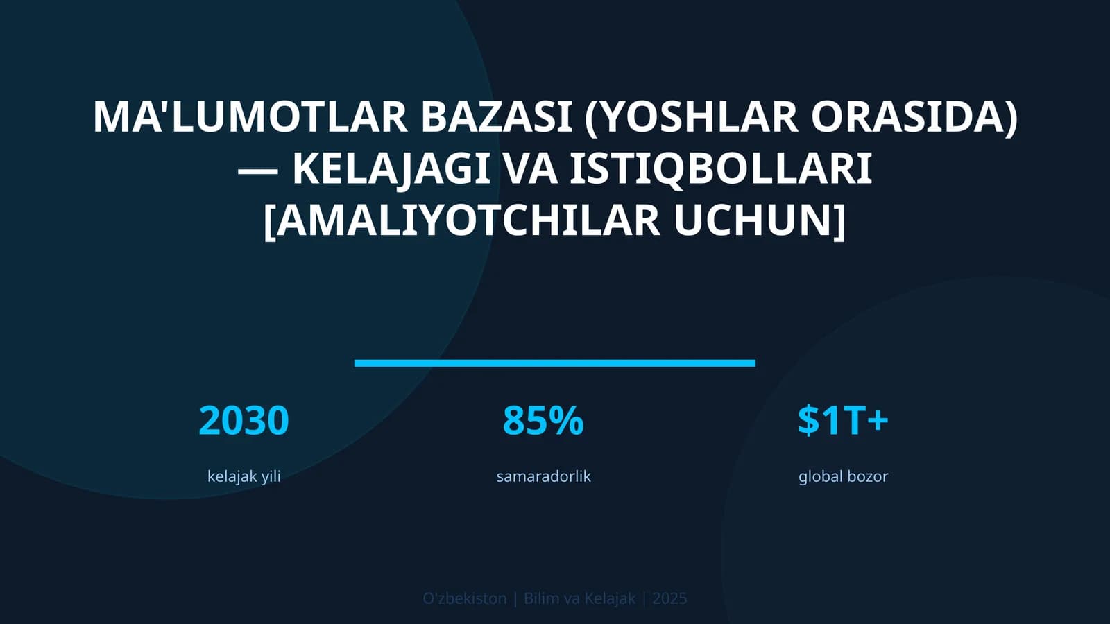 MA'LUMOTLAR BAZASI (YOSHLAR ORASIDA) — KELAJAGI VA ISTIQBOLLARI [AMALIYOTCHILAR UCHUN]