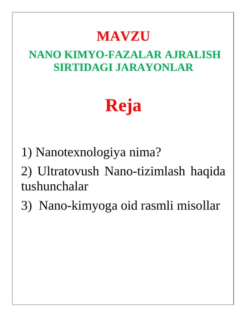 nano kimyoviy jarayonlar