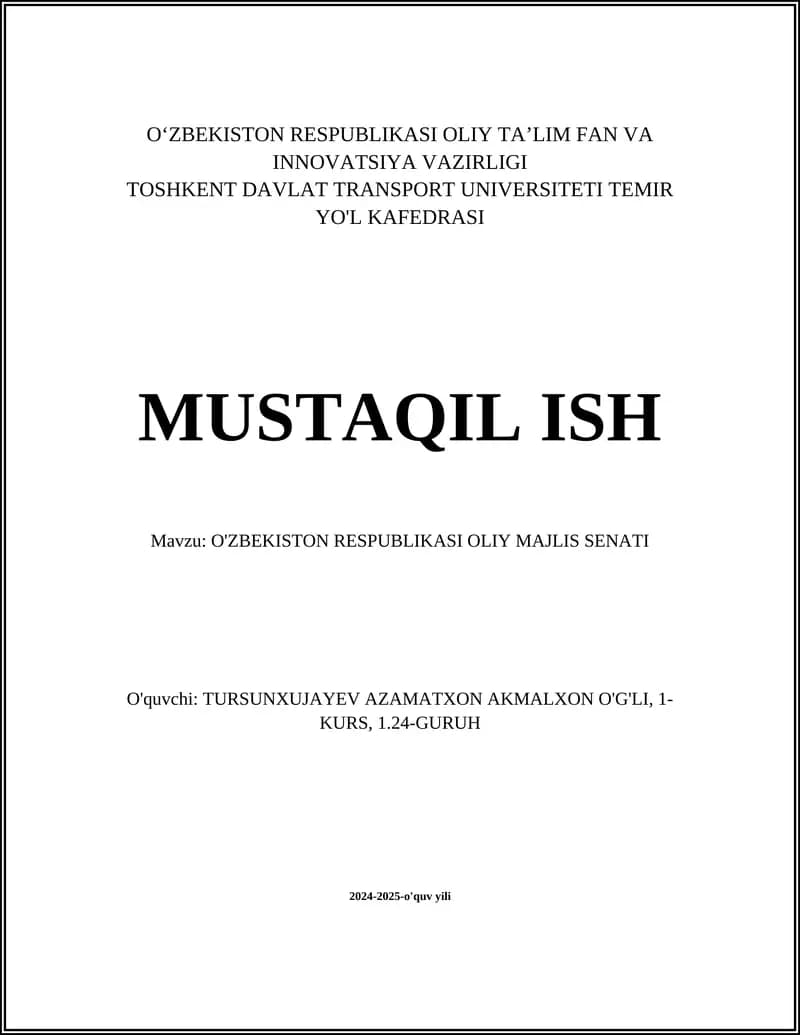 O'ZBEKISTON RESPUBLIKASI OLIY MAJLIS SENATI