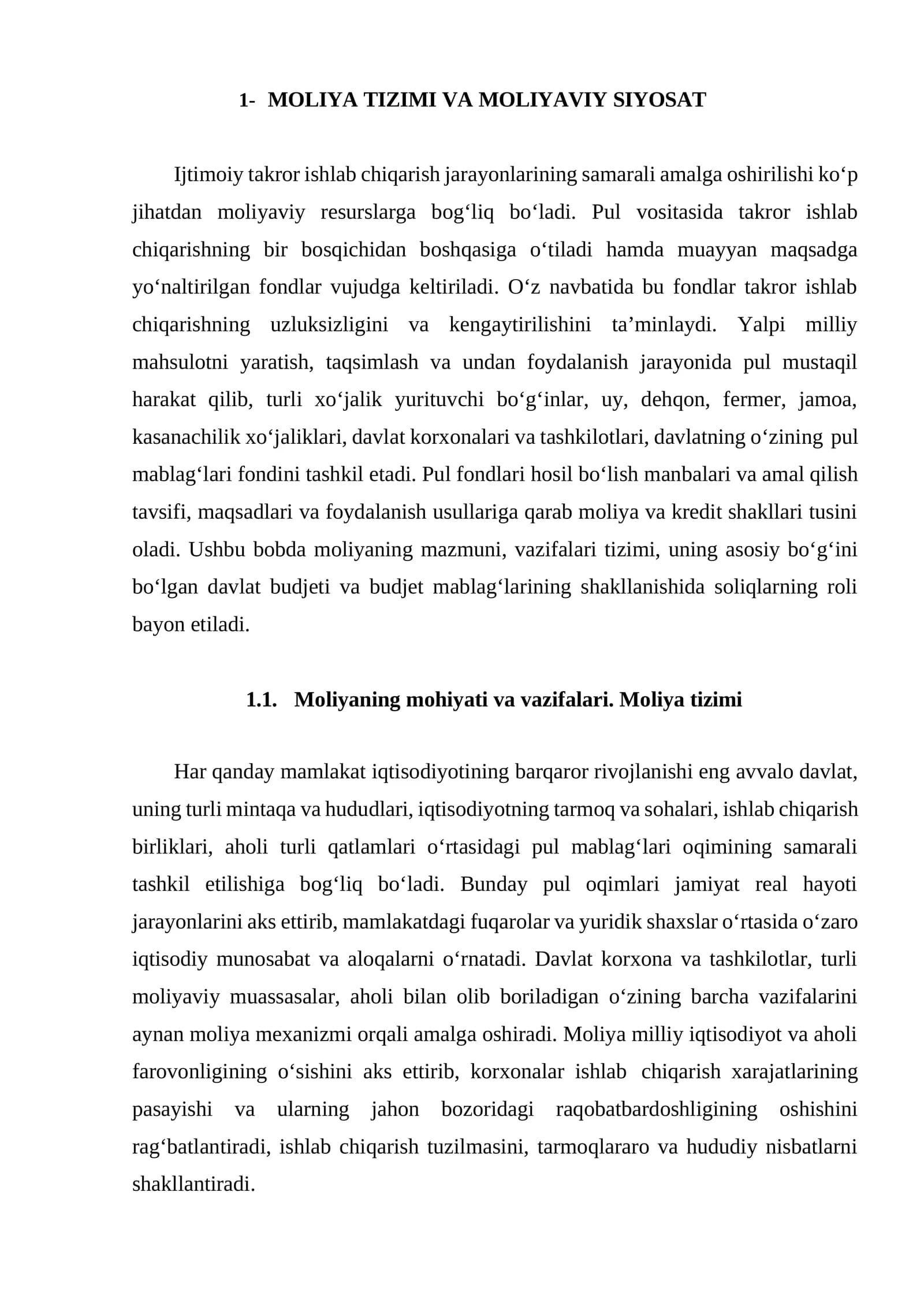 Moliya Tizimi va Maliyaviy Siyosat