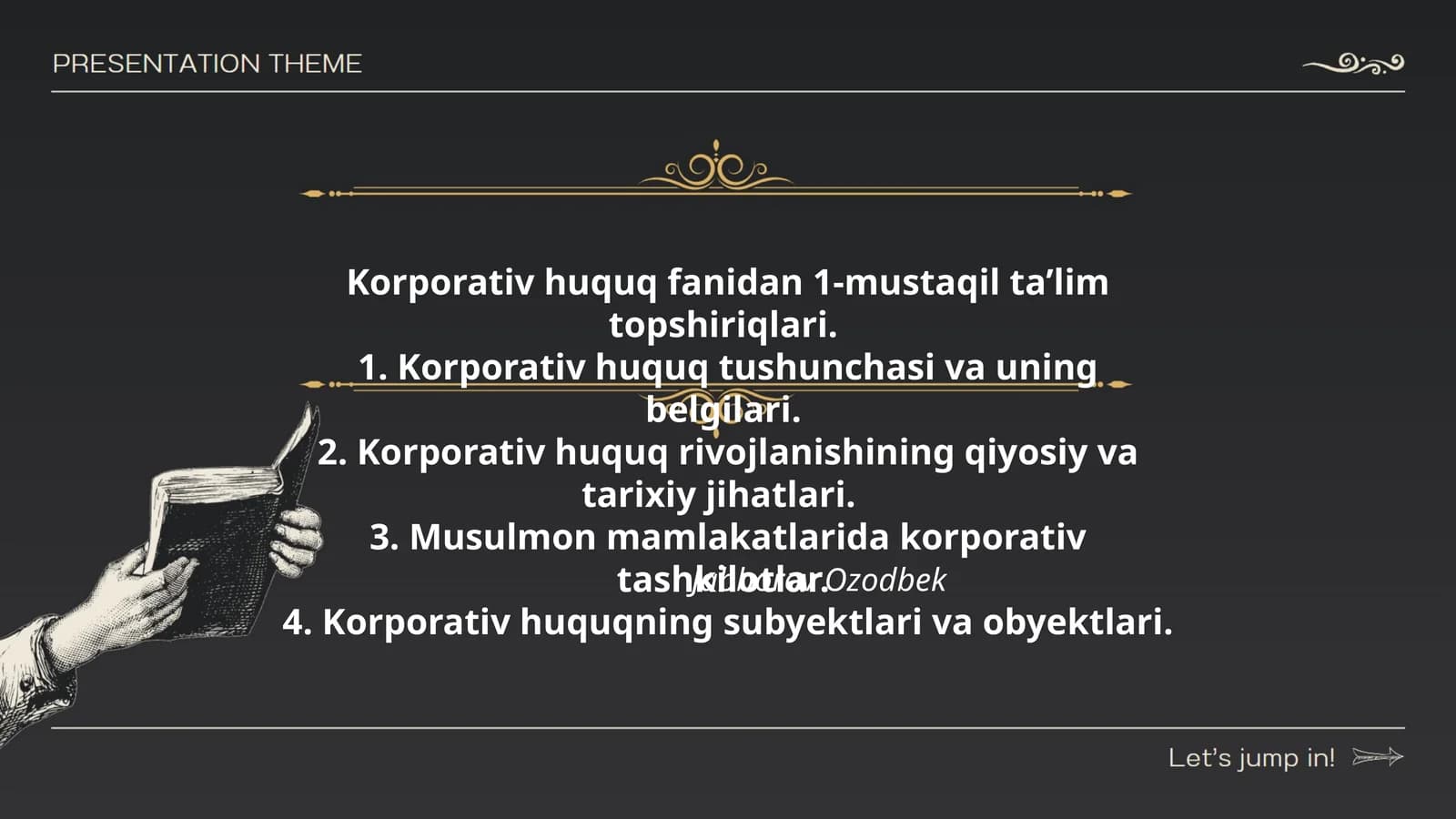 Korporativ huquq ta’lim topshiriqlari