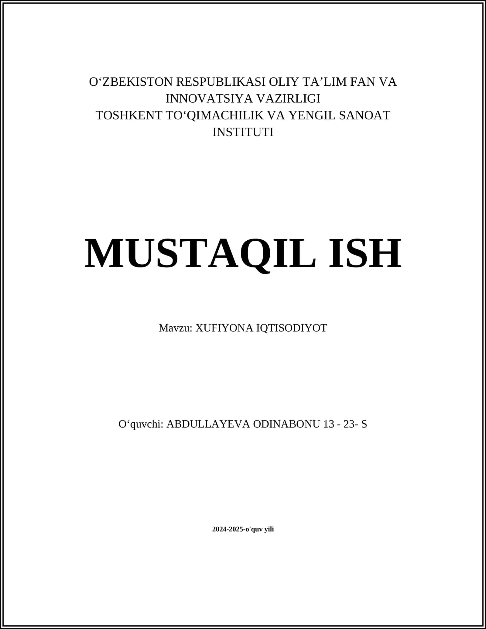 XUFIYONA IQTISODIYOT