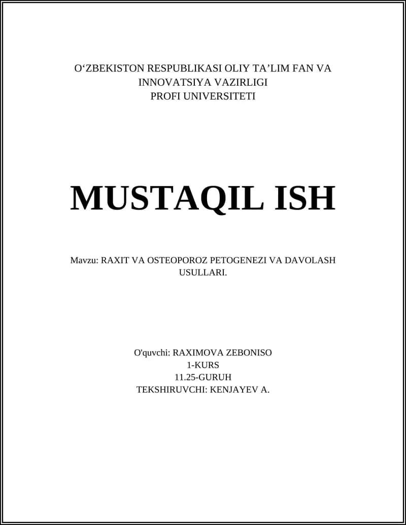 Raxit va osteoporoz petogenez va davolash usullari
