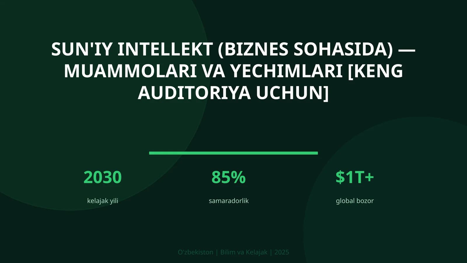 SUN'IY INTELLEKT (BIZNES SOHASIDA) — MUAMMOLARI VA YECHIMLARI [KENG AUDITORIYA UCHUN]