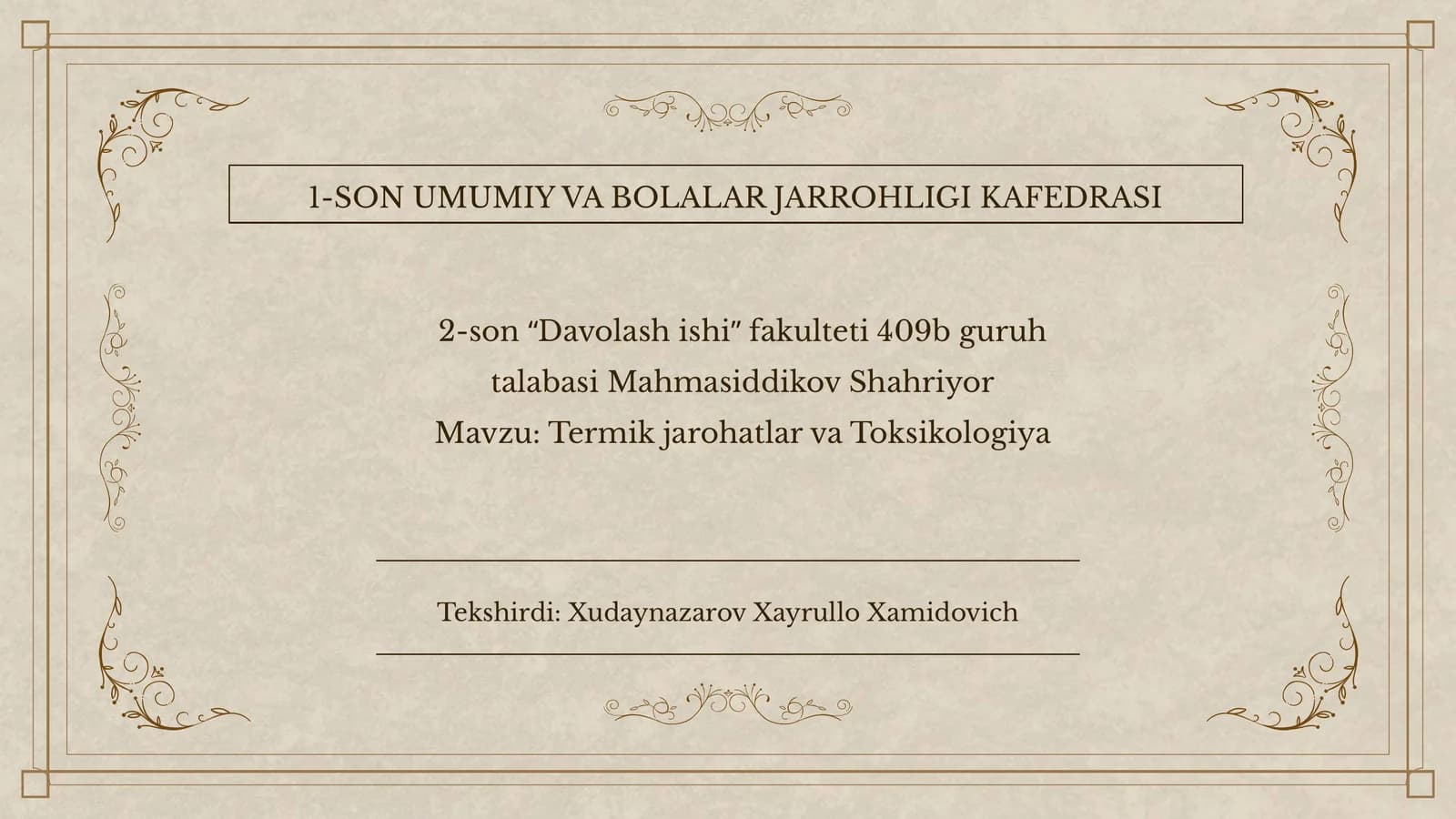 Termikjarohatlar va Toksikologiya
