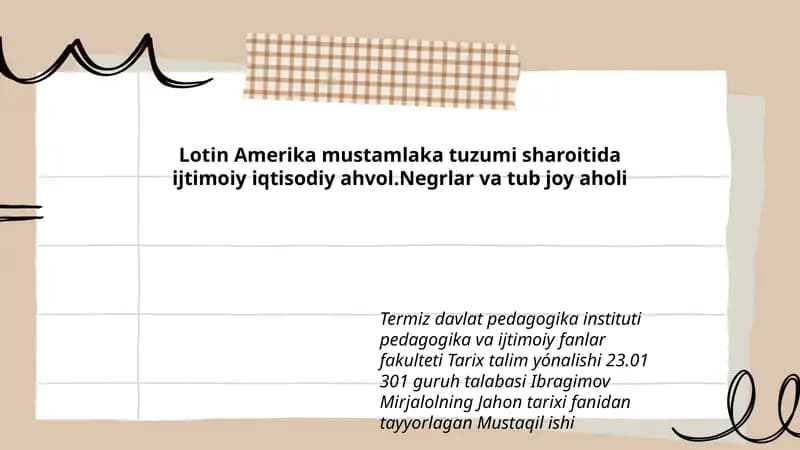 Jahon tarixi fanidan tayyorlagan Mustaqil ishi
