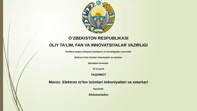 Elektron to'lov tizimlari imkoniyatlari va xatarkari