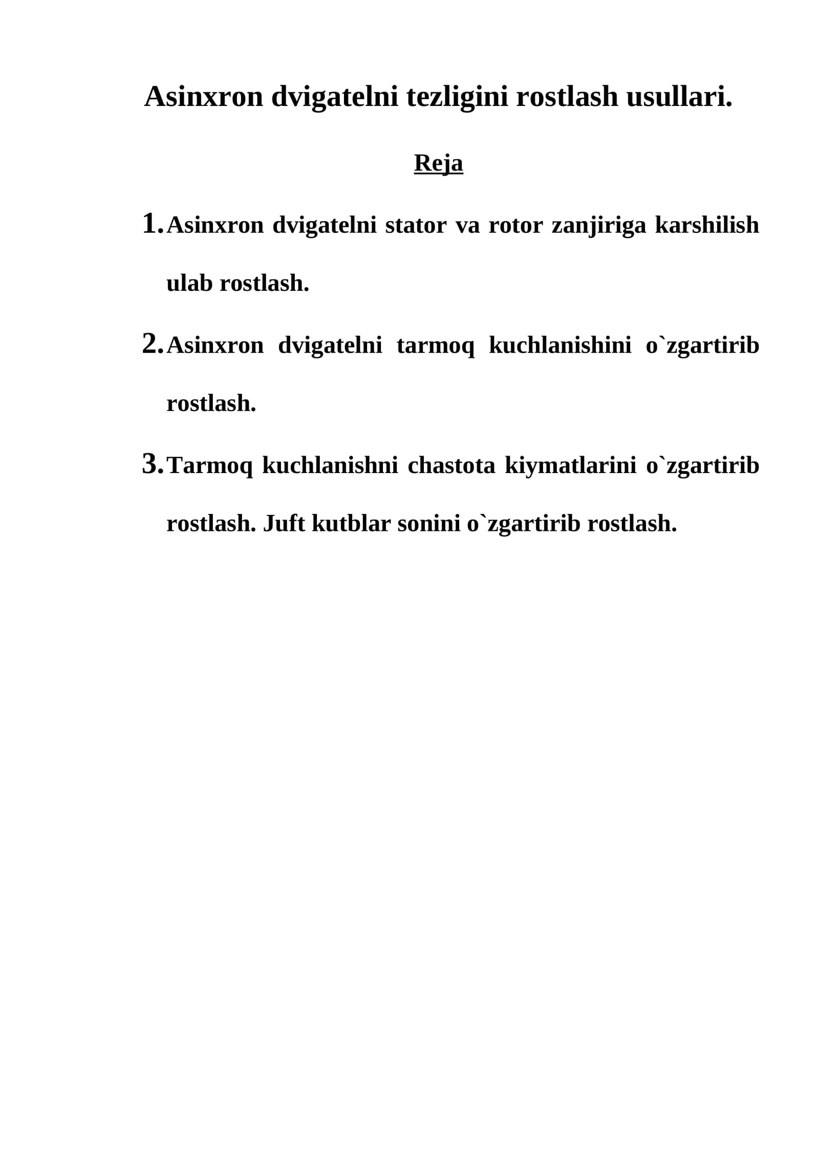 Asinxron dvigatelni stator va rotor zanjiriga karshilish