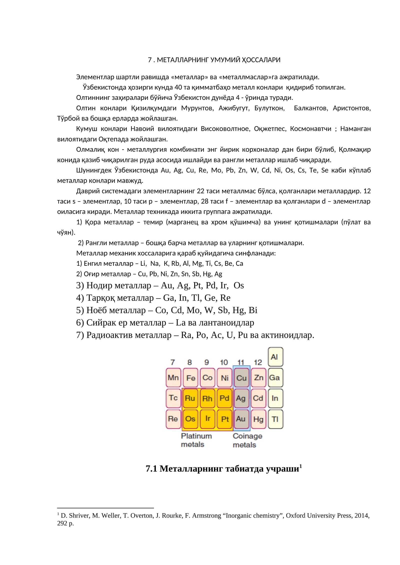 МЕТАЛЛАРНИНГ УМУМИЙ ҲОССАЛАРИ
