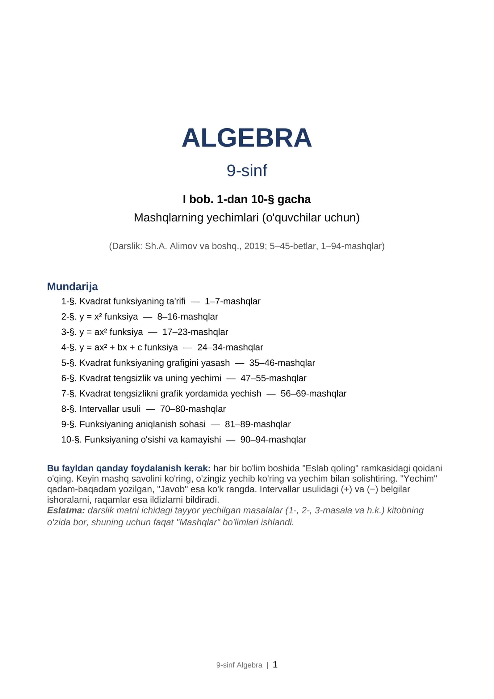 Algebra 9-sinf