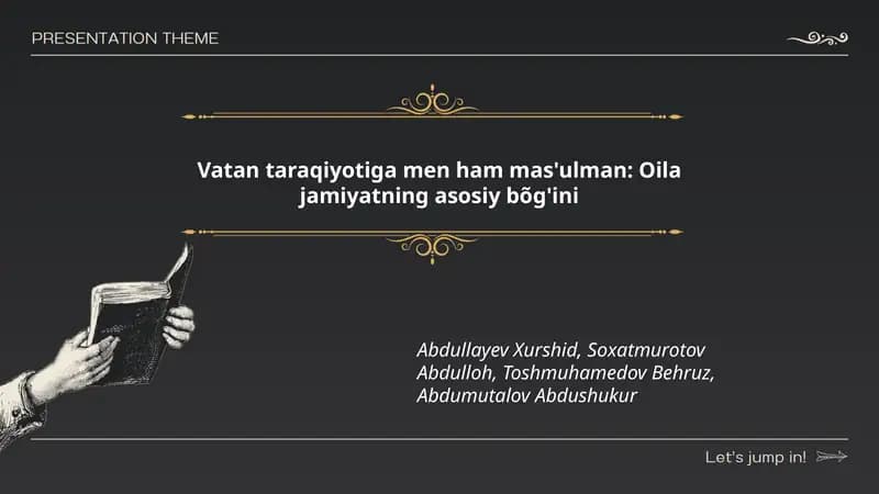 Vatan taraqiyotiga men ham mas'ulman: Oila jamiyatning asosiy bõg'ini