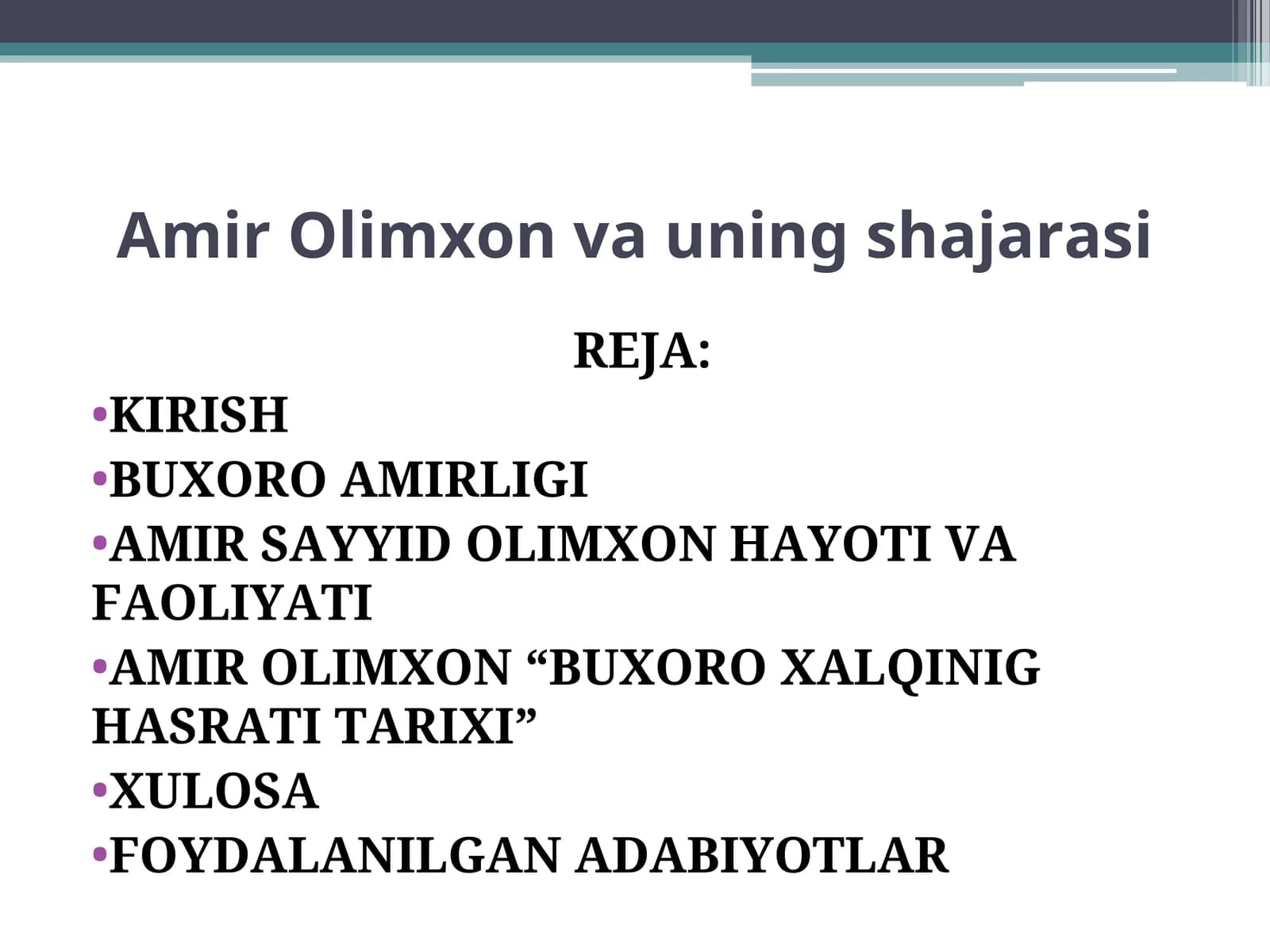 Amir Olimxon va uning shajarasi