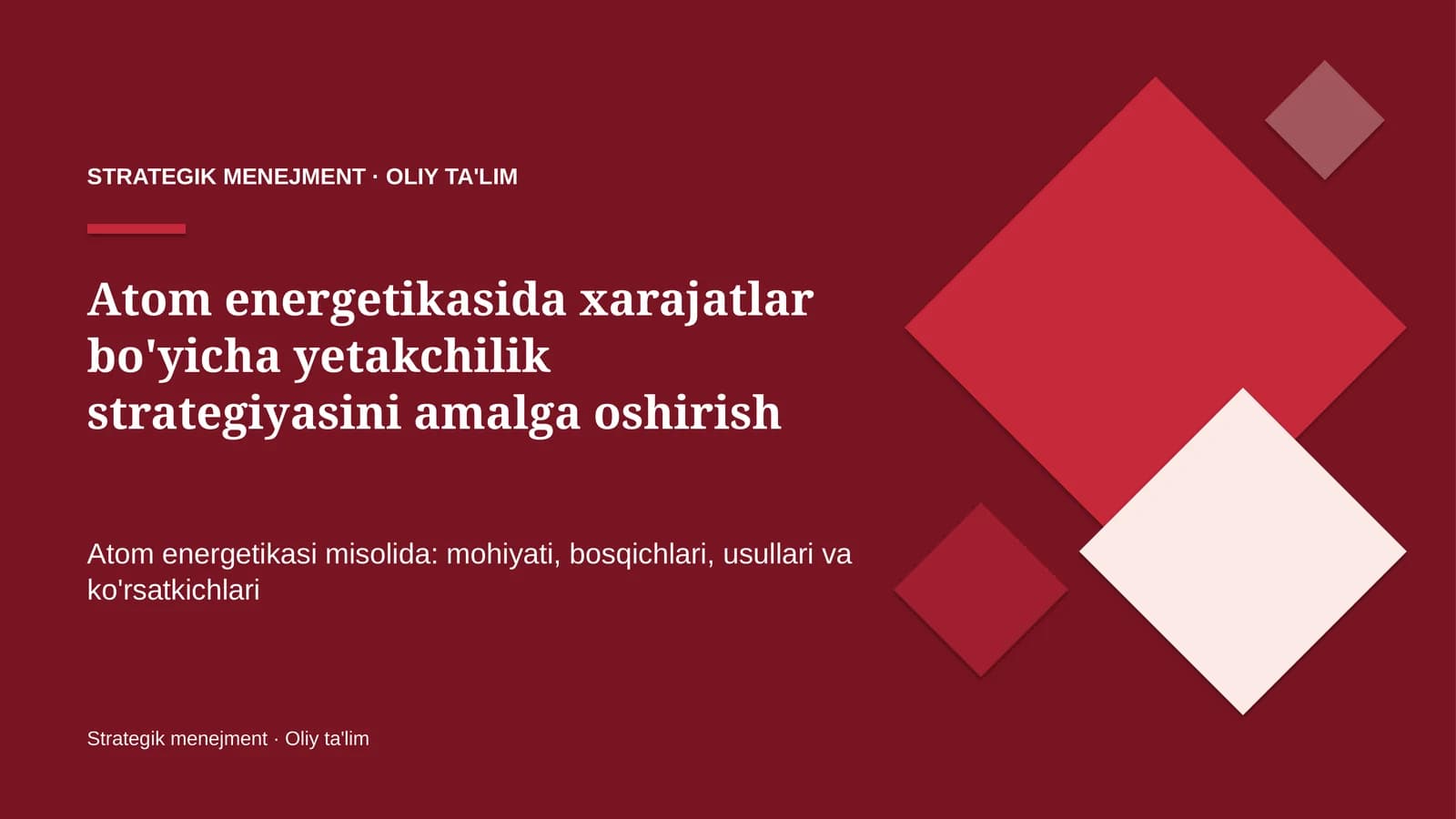 atom energetikasida xarajatlar bo'yicha yetakchilik strategiyasini amalga oshirish 1383