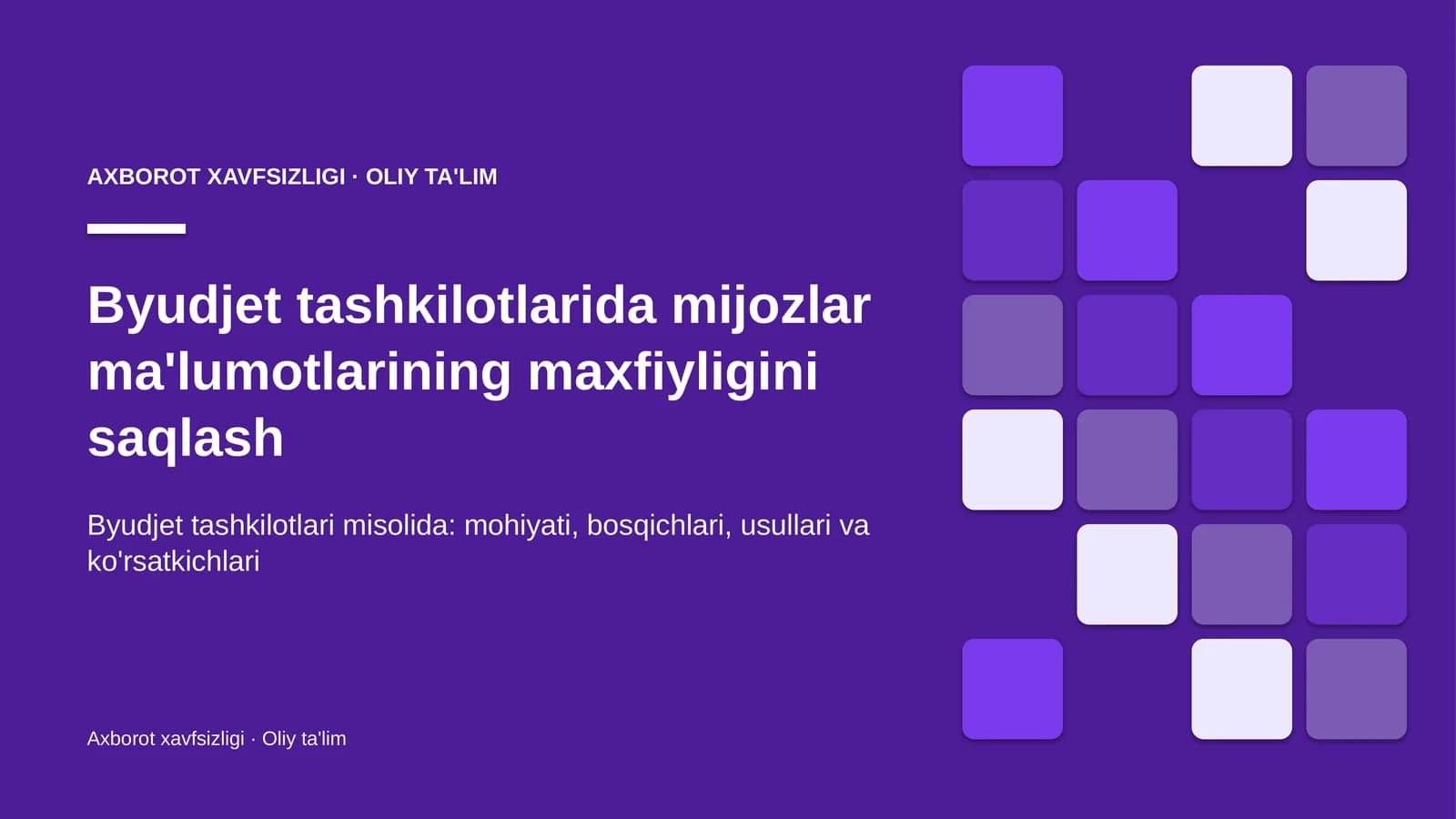 byudjet tashkilotlarida mijozlar ma'lumotlarining maxfiyligini saqlash 7304