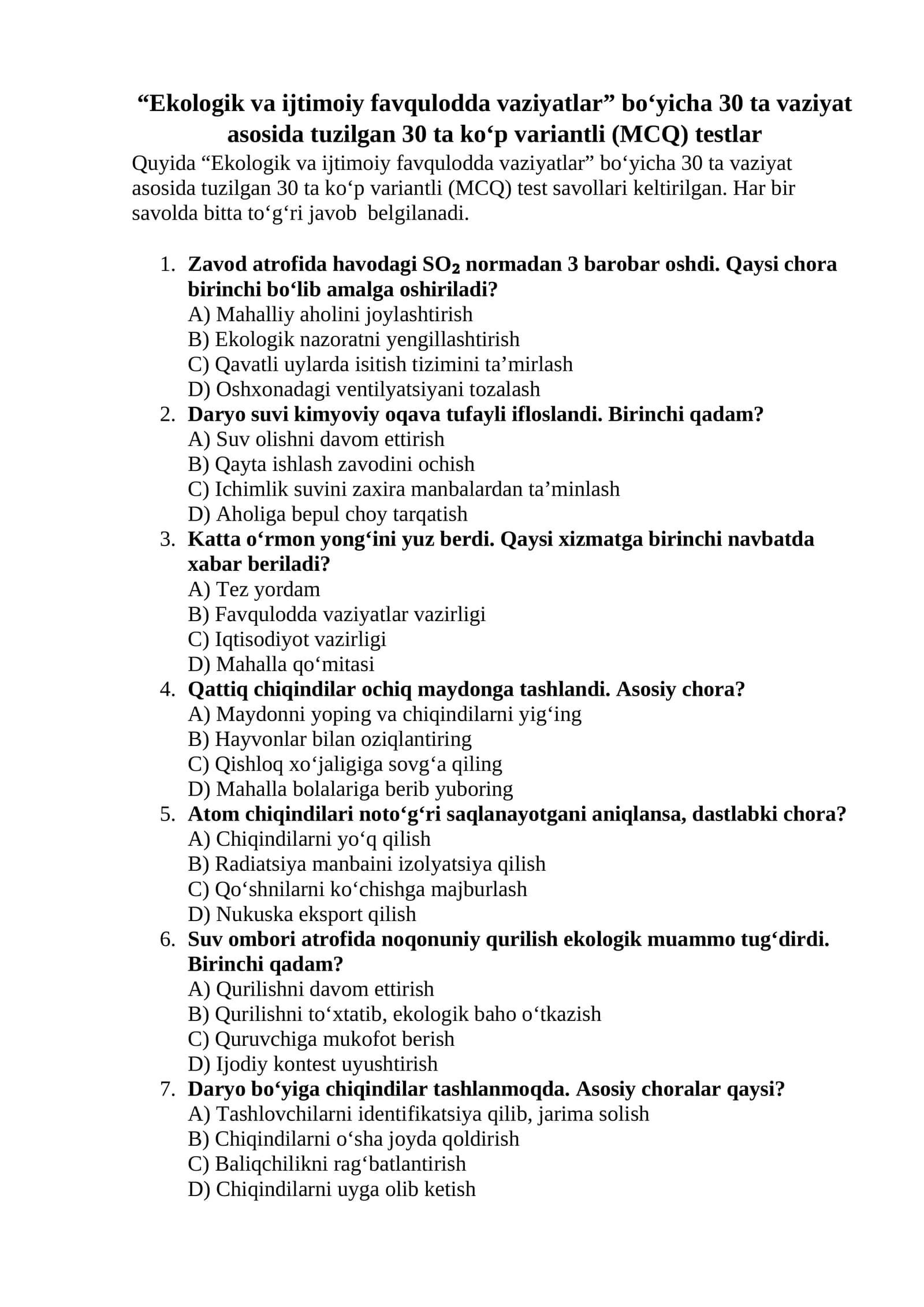 Ko‘p variantli (MCQ) testlar