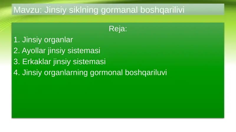 Jinsiy siklning gormanal boshqarilivi