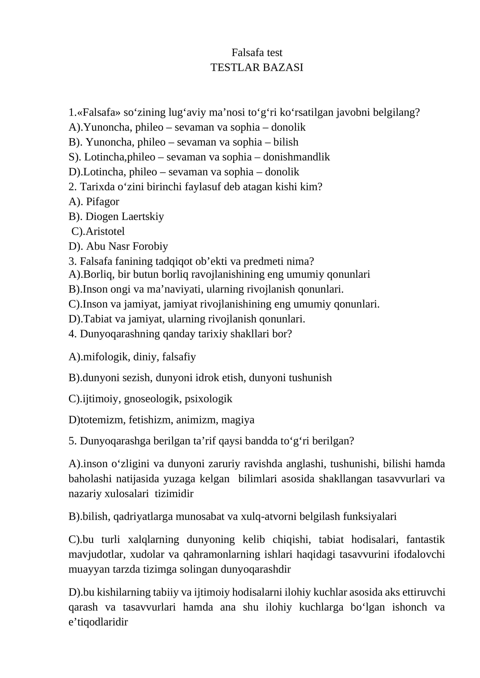 Falsafa test