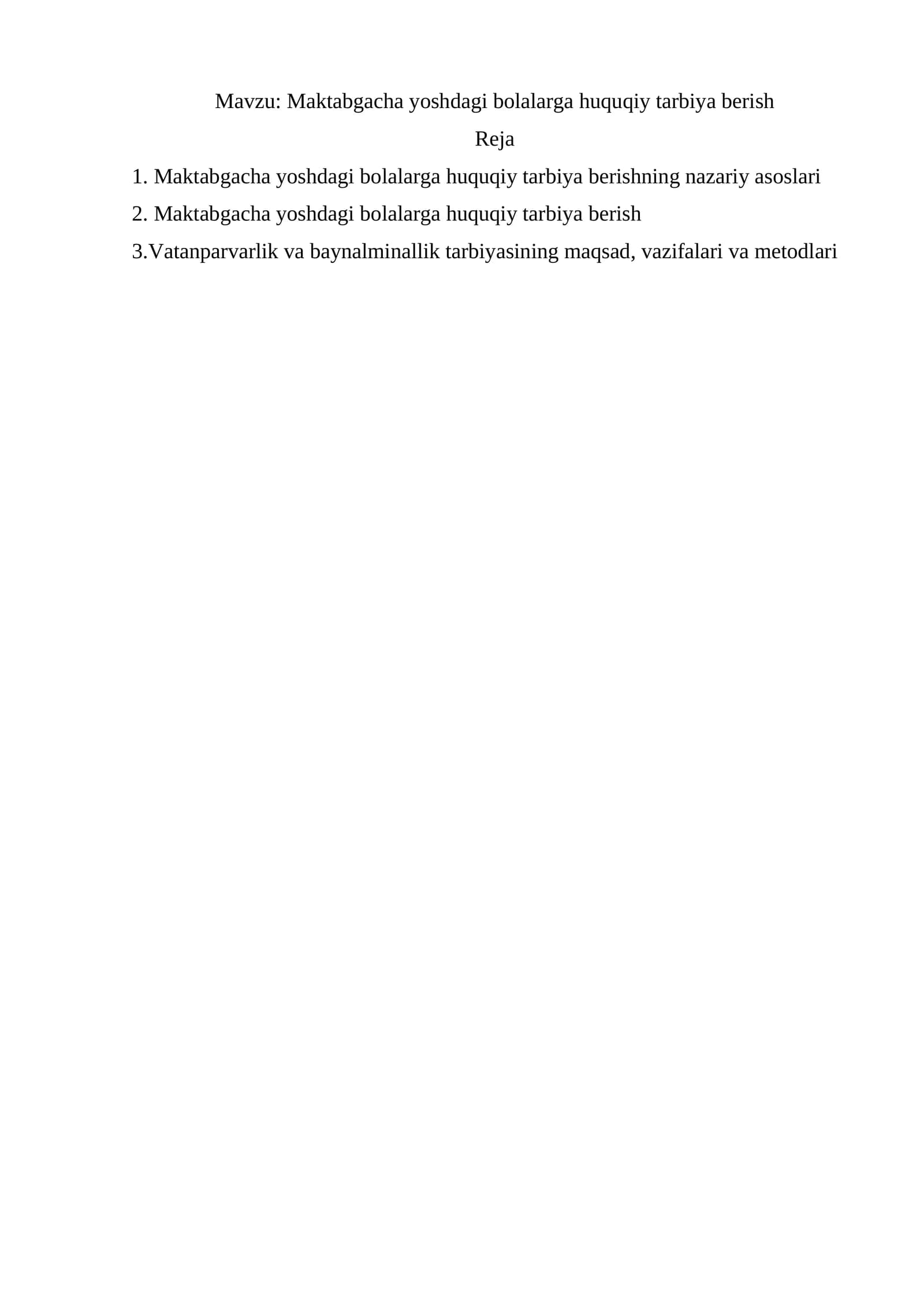 Maktabgacha yoshdagi bolalarga huquqiy tarbiya berish