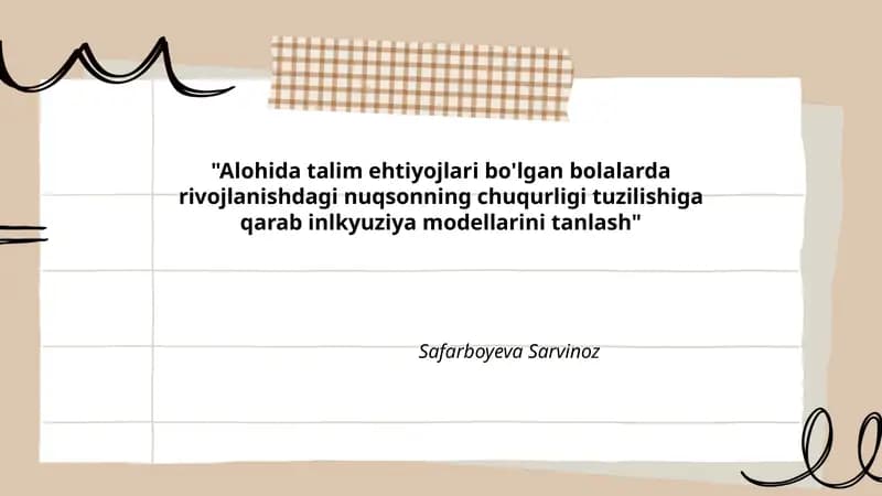 Inklyuziv ta'lim modellarining klassifikatsiyasi va rivojlanish nuqsoni