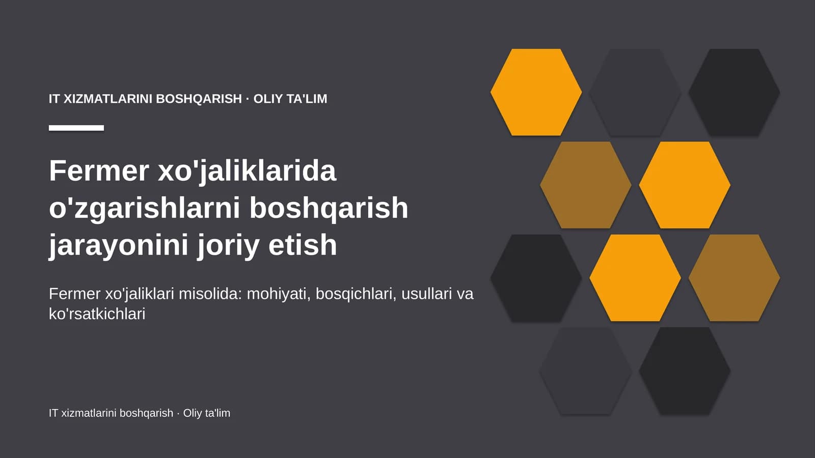 Fermer xo'jaliklarida o'zgarishlarni boshqarish jarayonini joriy etish