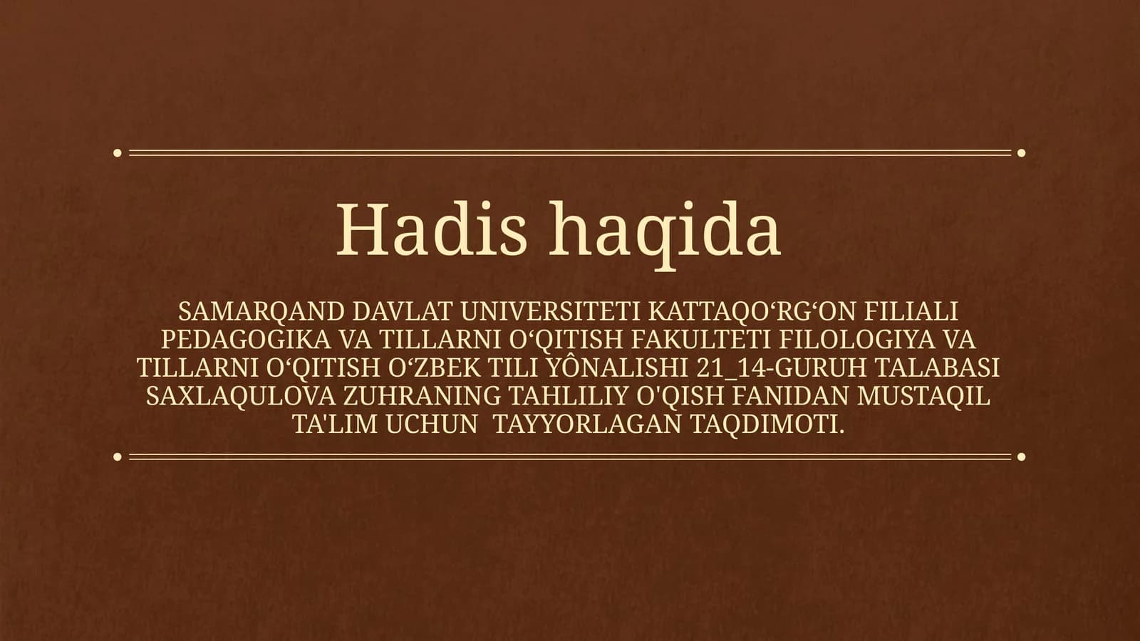 HADIS HAQIDA