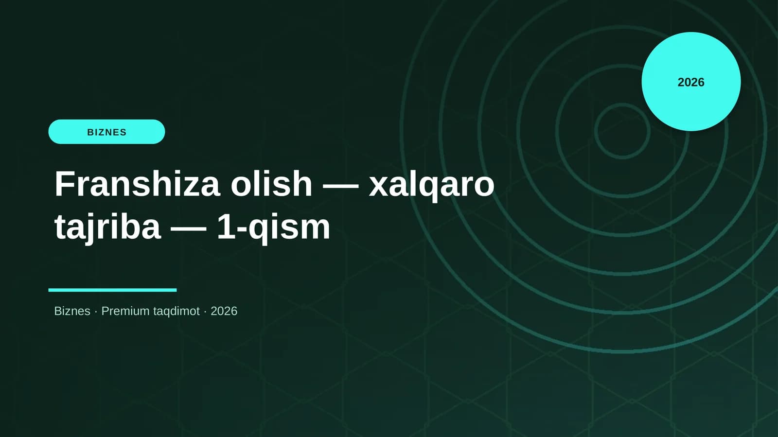 Franshiza olish — xalqaro tajriba — 1-qism