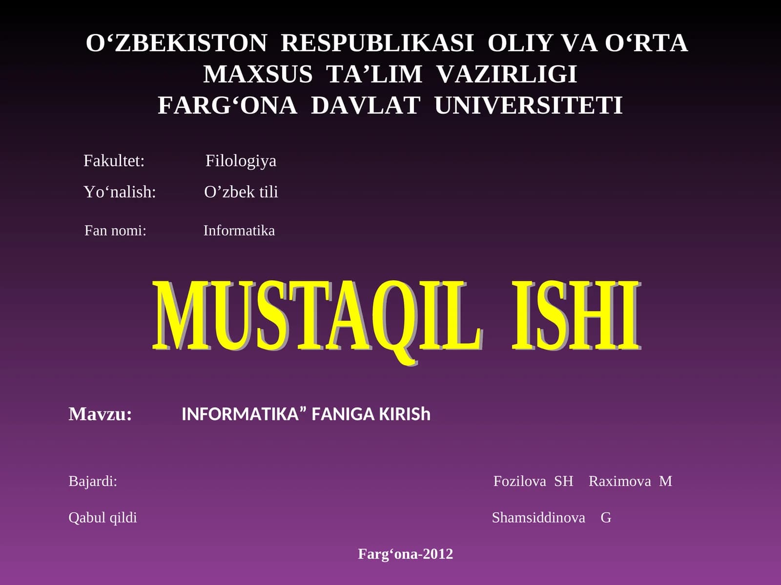 INFORMATIKA” FANIGA KIRISh