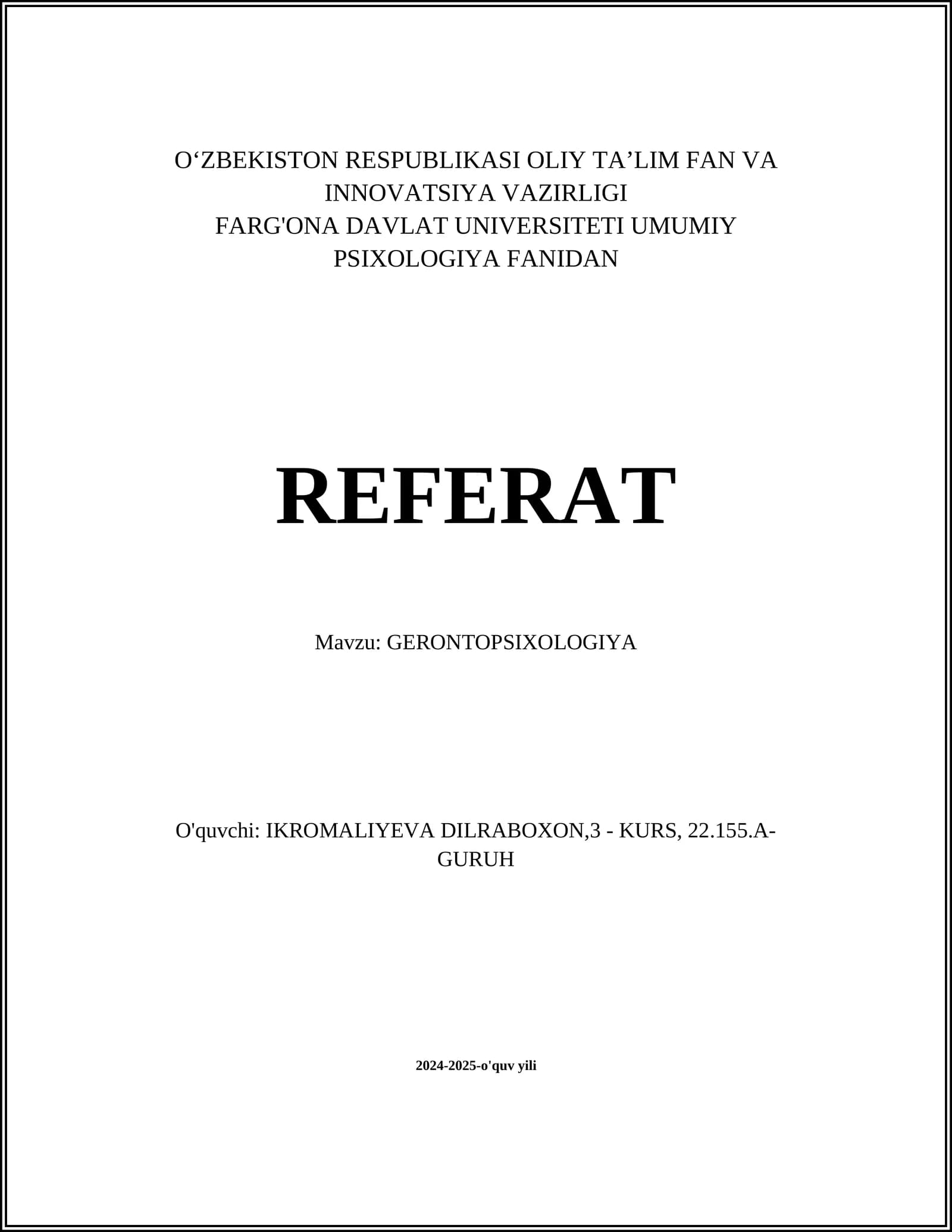 GERONTOPSIXOLOGIYA REFERAT