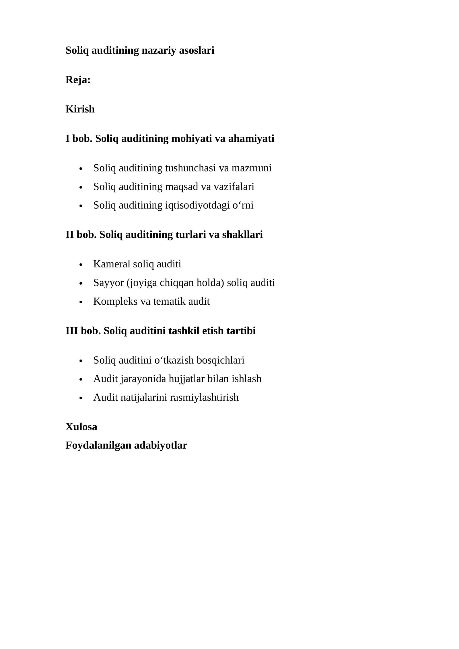 Soliq auditining nazariy asoslari