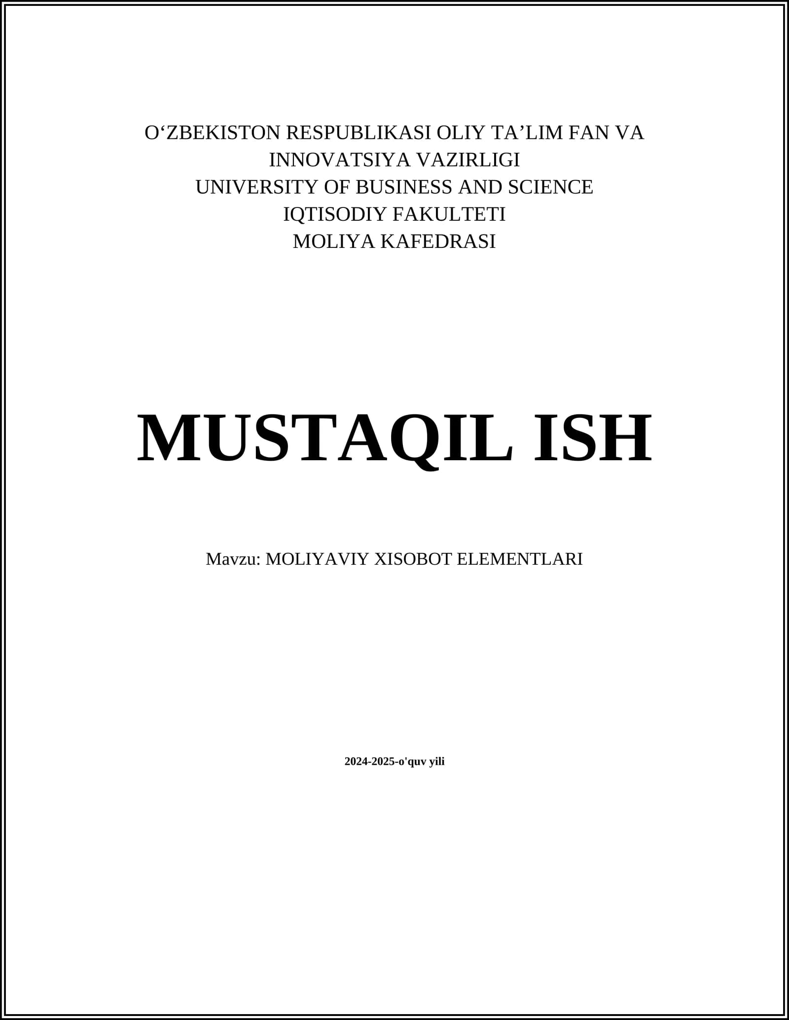 MOLIYAVIY XISOBOT ELEMENTLARI