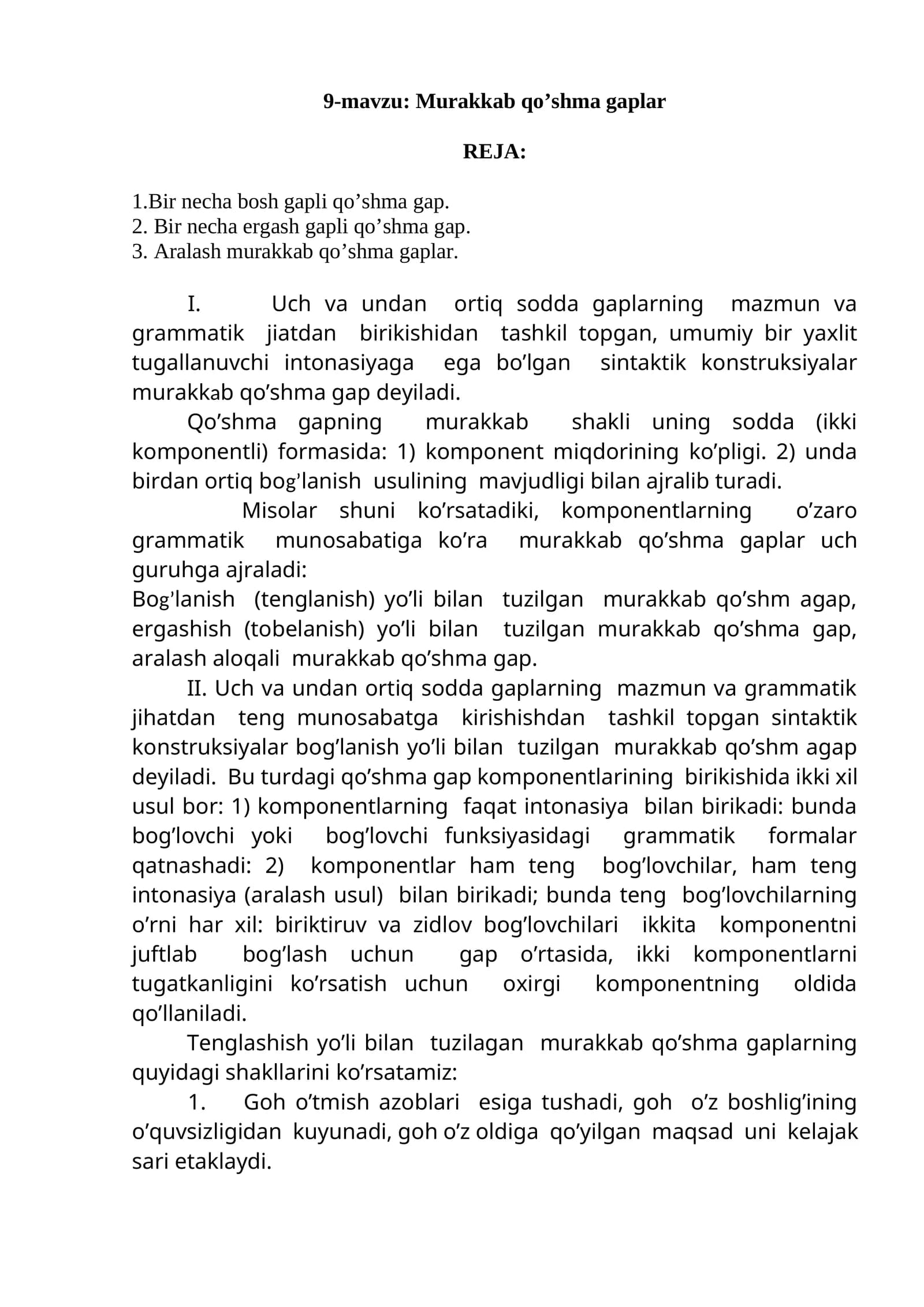 9-mavzu: Murakkab qo’shma gaplar