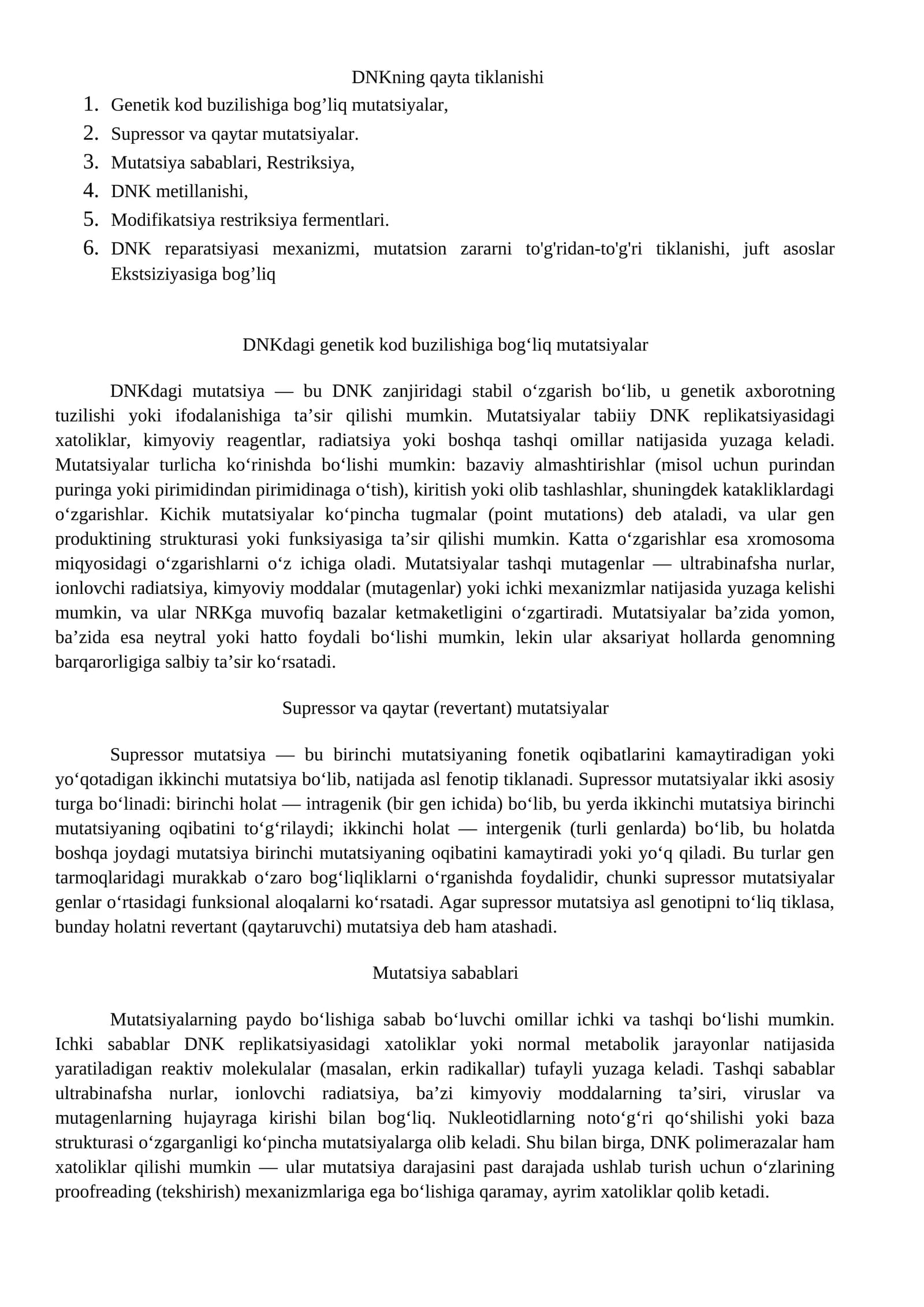 DNKning qayta tiklanishi