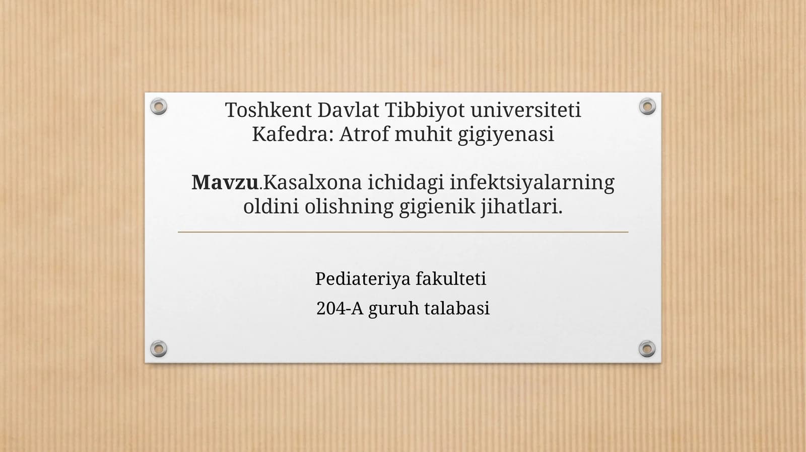 Kasalxona ichidagi infektsiyalarning oldini olishning gigienik jihatlari.
